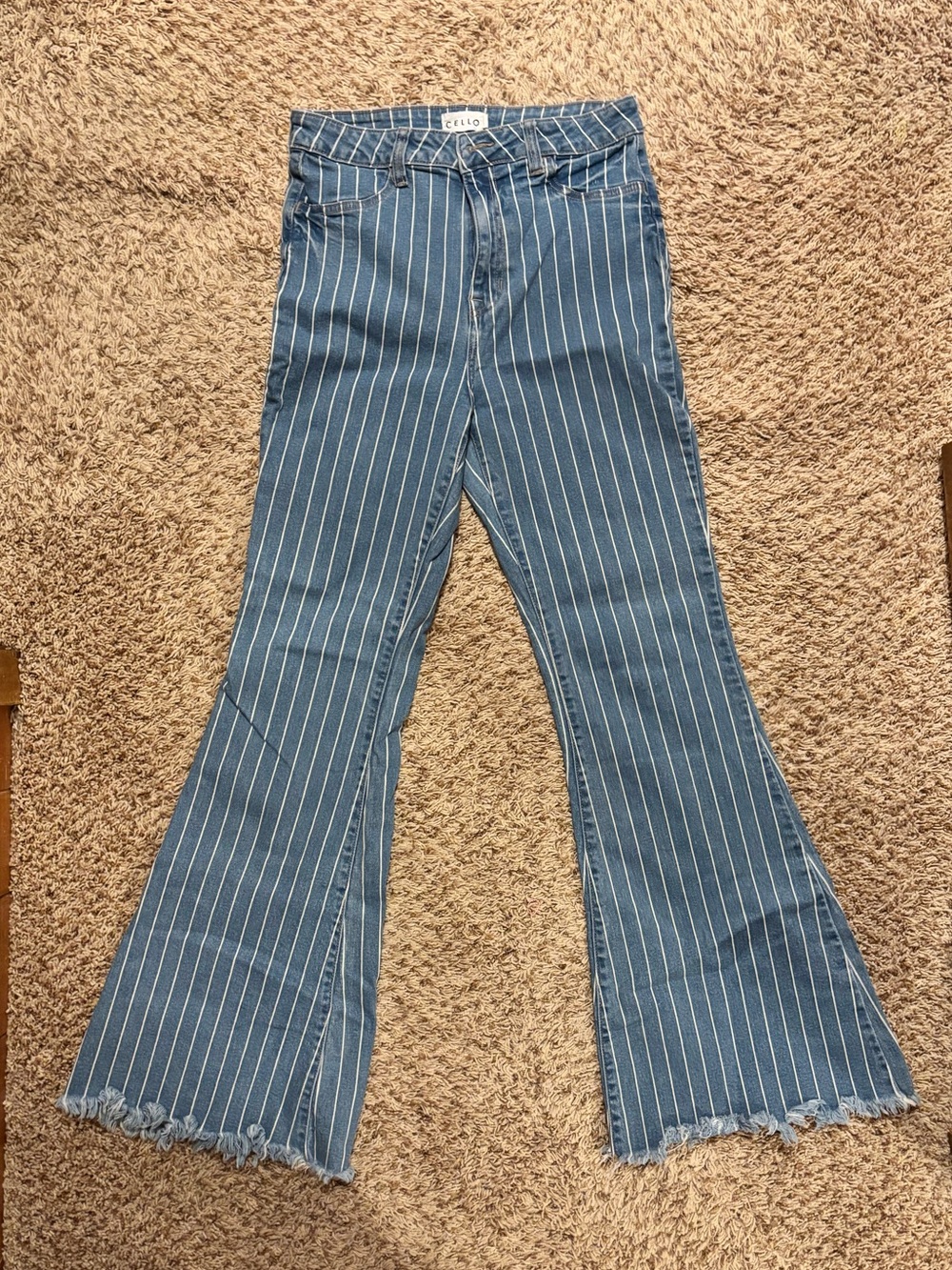 Cello Blue Pinstripe Flare Jeans
